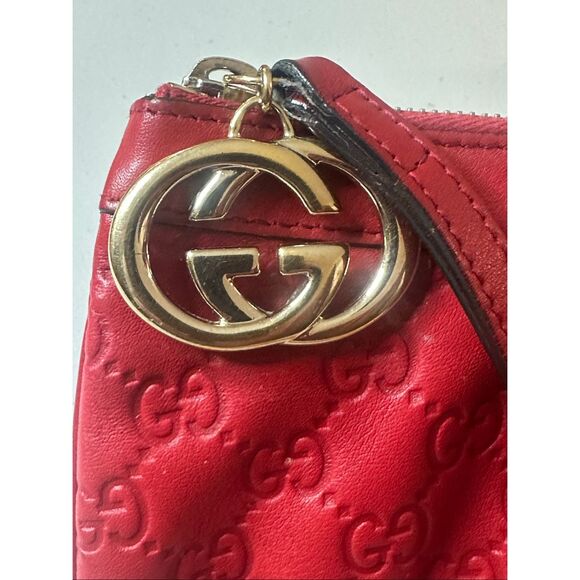Gucci Red Guccissima Leather Interlocking G Wristlet Pouch Key Pouch - Picture 3 of 11